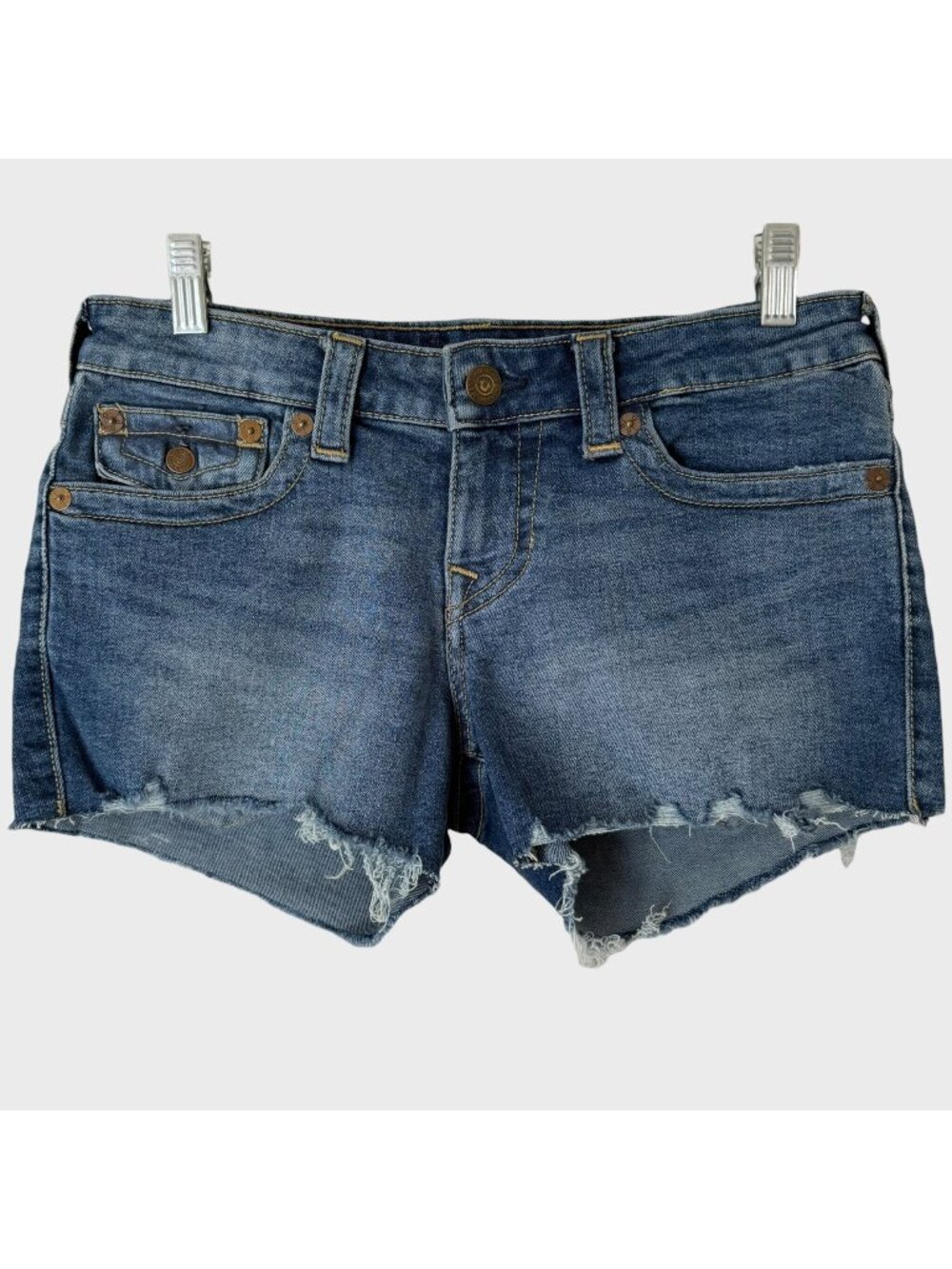 True Religion Joey Low Rise Cut-Off Denim Shorts Blue Women's 28 Summer Casual